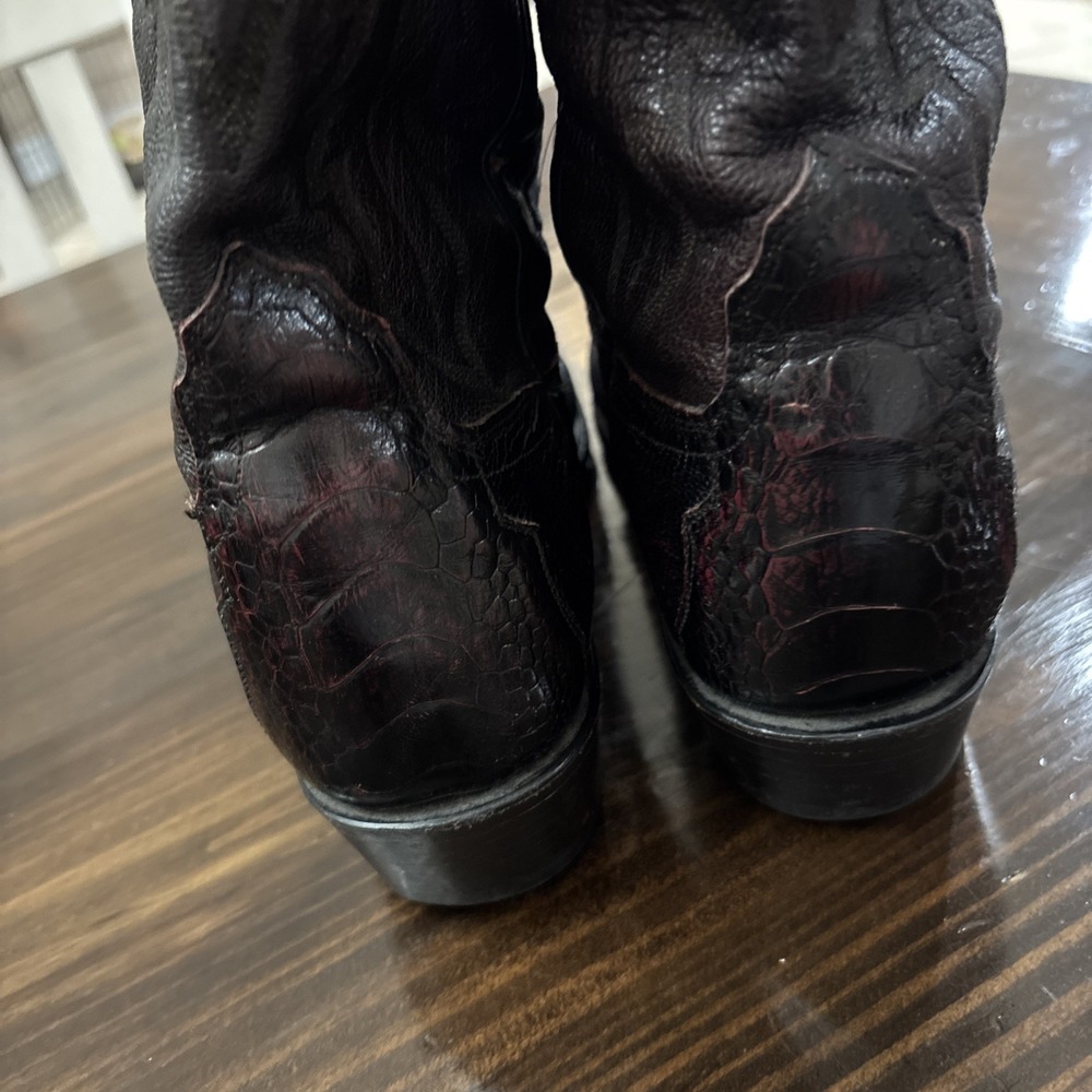 Lucchese 1883 Black Cherry Ostrich Leg Western Cowboy Boots Men 10.5 2E Wide - Picture 5 of 14